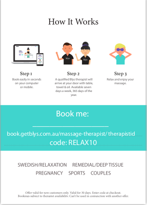 Blys Massage therapist booking flyer