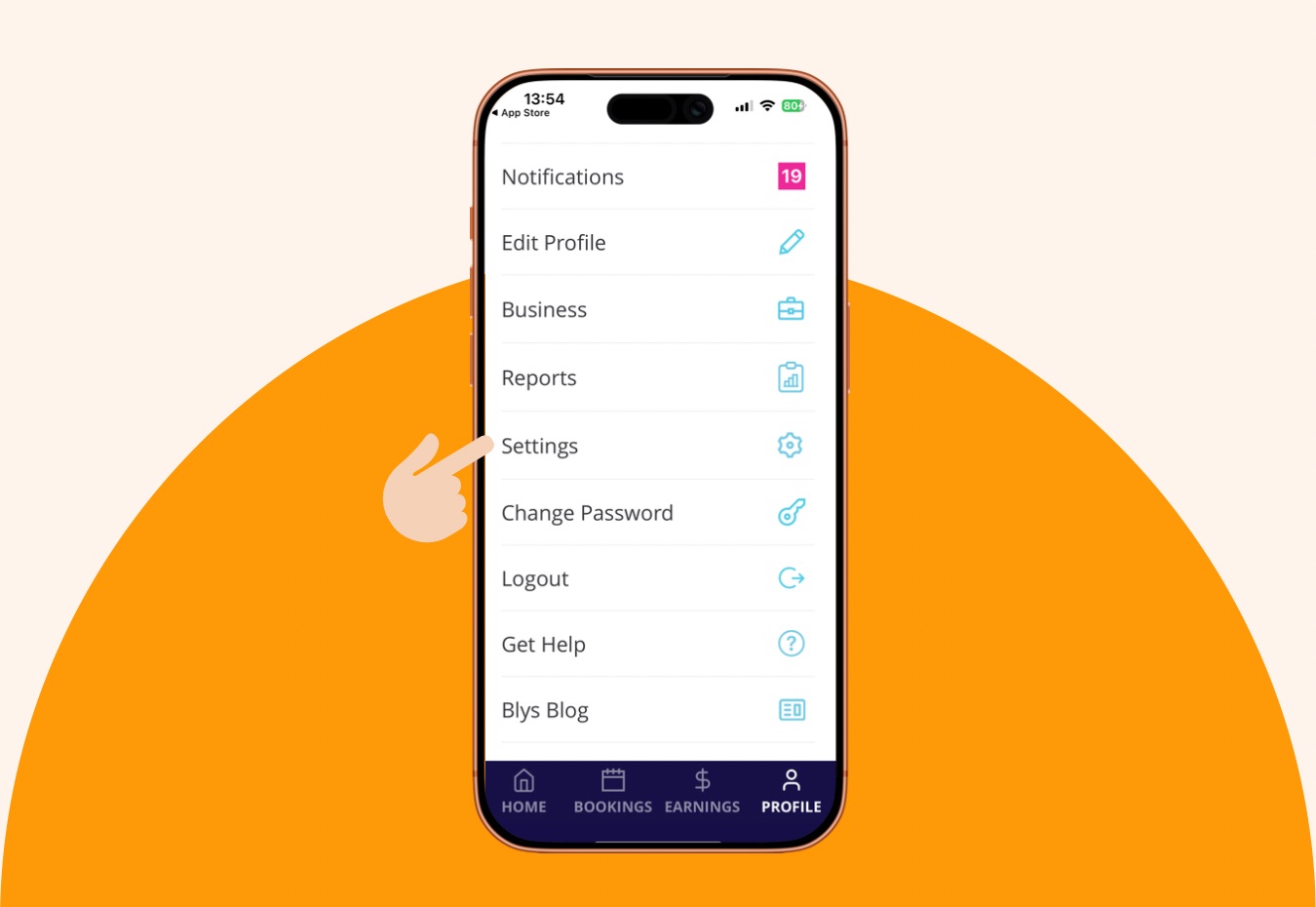 Go to Settings under Profile