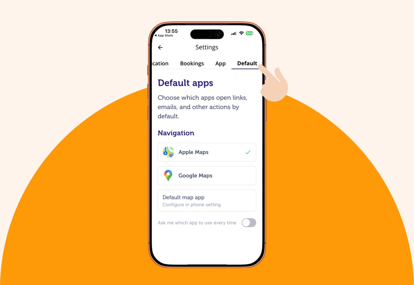 Select Default under Settings
